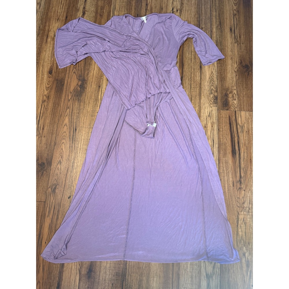 Curvy Sense Lavender Purple Bodysuit Maxi Dress Plus Size 1X Long Sleeve Slit